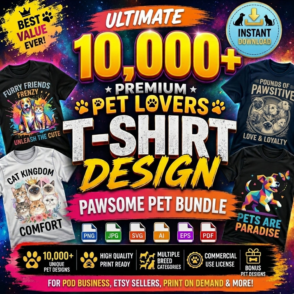 Ultimate Pet Lovers Design Bundle | 1000+ Premium SVG & PNG Files for Dogs & Cats Merch