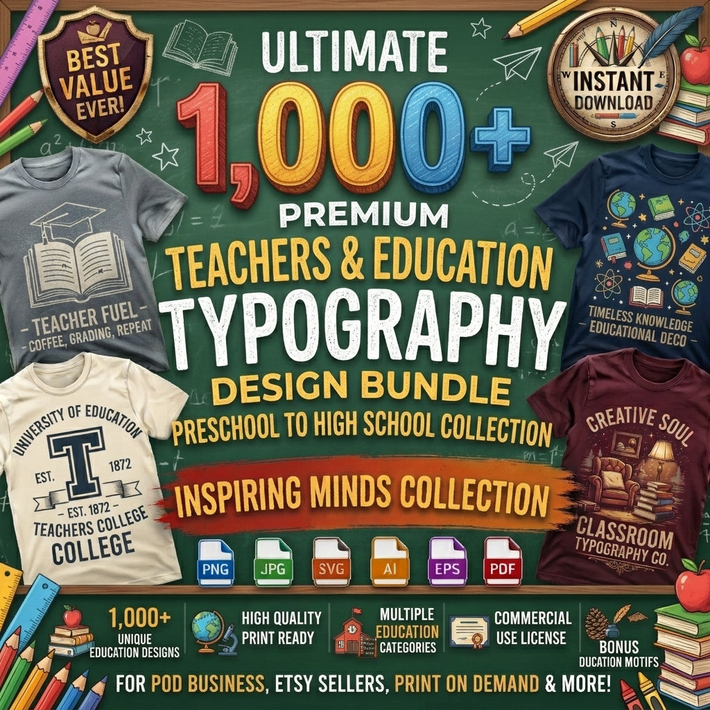 Ultimate Teacher Typography Bundle - 1,000+ Back to School & Classroom Designs for Print On Demand