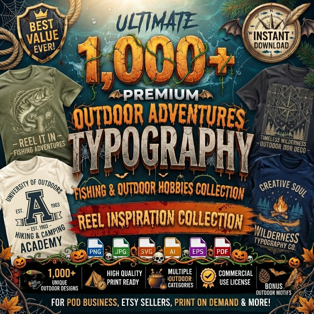 Ultimate Outdoor & Fishing Typography Bundle - 1,000+ Vintage Adventure Designs for Print On Demand