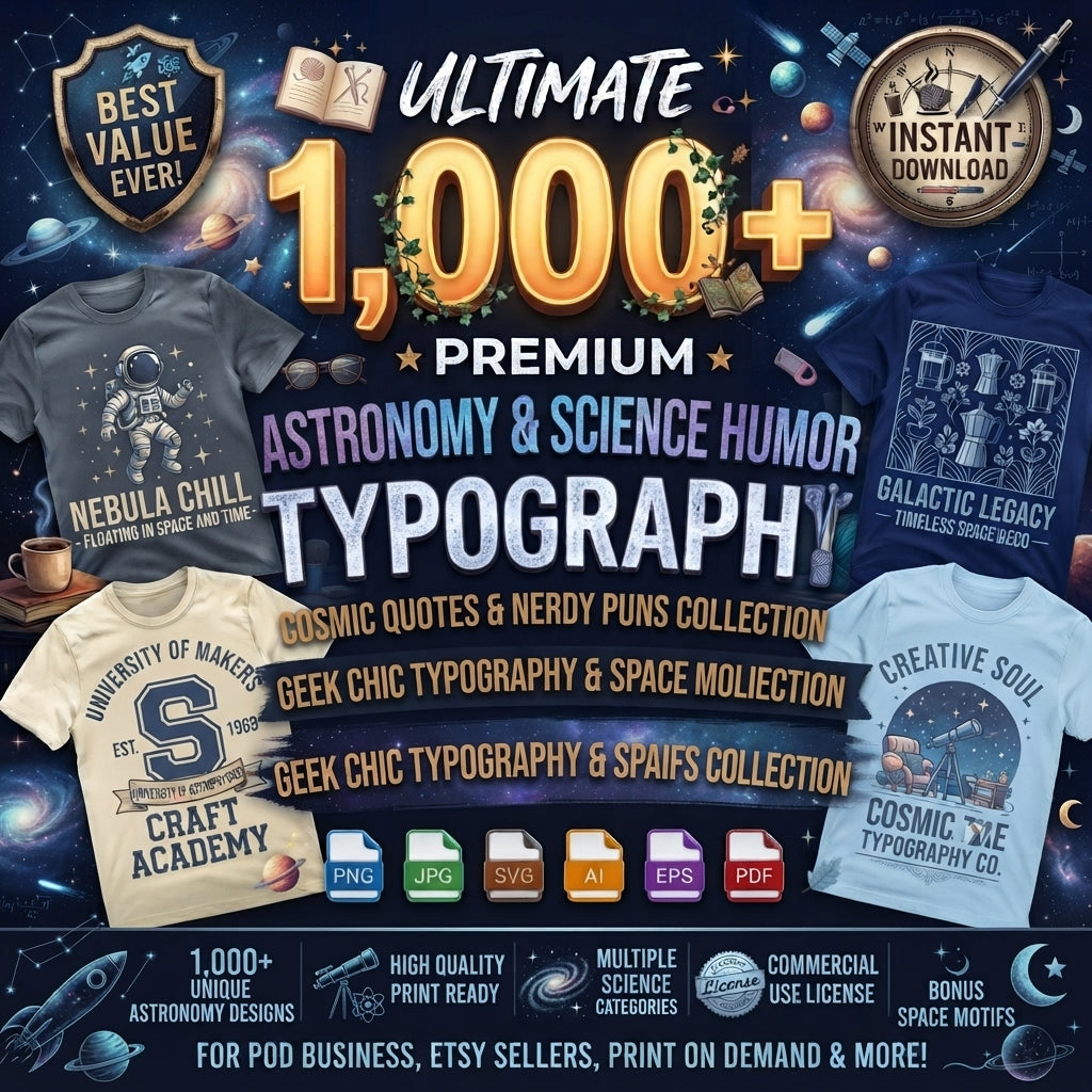 Ultimate Science Humor & Astronomy Typography Bundle - 1,000+ Cosmic Quotes & Geeky Designs for Print On Demand
